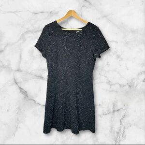 LOFT Black White Speckled Fit and Flare Tweed Dress. Short Sleeve Size 10.